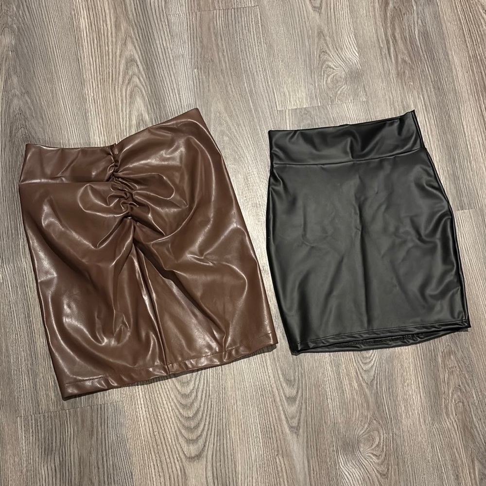 Faux Leather Brown and Black Women's Skirt